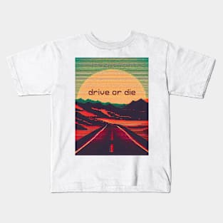 Drive or die pixel art highway Kids T-Shirt